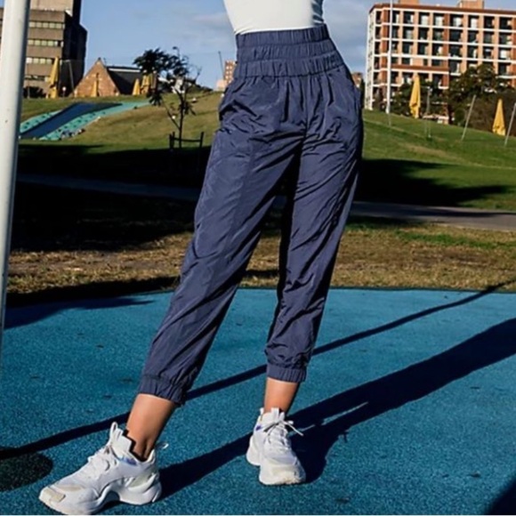 NEW Free People The Way Home Smocked Waist Joggers Deep Sea Purple - Picture 4 of 11